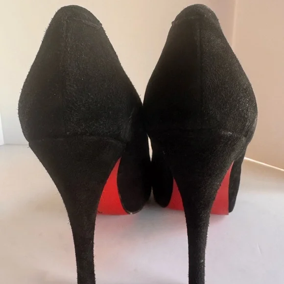 Christian Louboutin EU 36 Black Suede Peep-Toe Heels Like New with5” heel